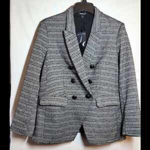 EXPRESS BLAZER L BLACK WHITE TEXTURED METALLIC DOUBLE BREASTED NOVELTY BUTTON